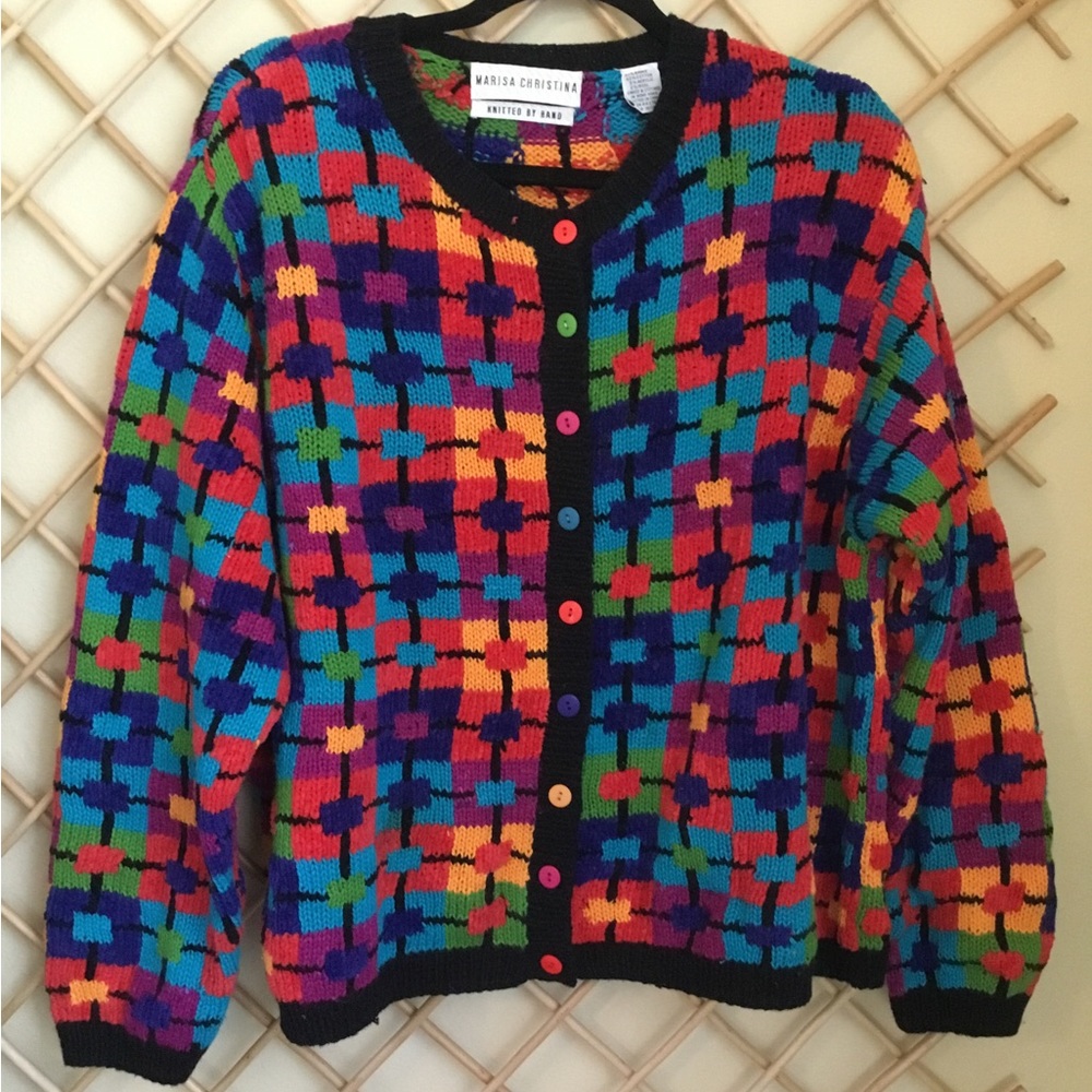 Y2K Marisa Christina size L hand knit cardigan sweater